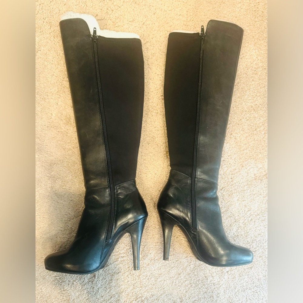 2-Pairs High Heel Knee High Black Leather Boots Size 7M for both pairs